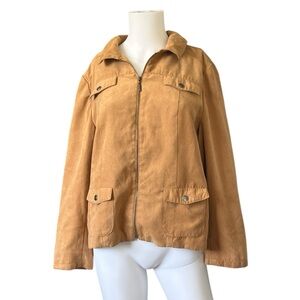 Studio Works Tank Zip Up Chore Jacket Lightweight Faux Suede Womens Size 16P